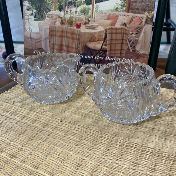 Antique American Brillilant Cut Glass Sugar & Creamer Duo, "Heart" Pattern - Picture 1 of 3